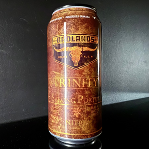 A can of Badlands Brewery,Trinity Porter, 440ml from My Beer Dealer on a dark background.