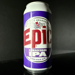 A can of Epic Brewing, Armageddon IPA from My Beer Dealer on a dark background.