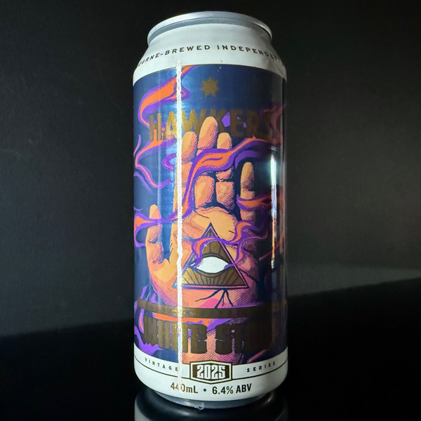 A can of Hawkers, Bourbon Barrel-Aged White Stout 2025, 440ml from My Beer Dealer on a dark background.