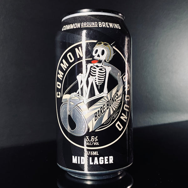 A can of Common Ground Brewing, Bare Bones Mid Lager, 375ml from My Beer Dealer.