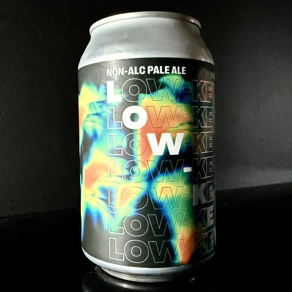 A can of Range Brewing, Low-Key: No-Alc Pale Ale from My Beer Dealer on a dark background.
