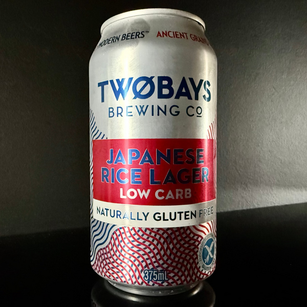 A can of TWOBAYS Brewing Co., Japanese Rice Lager from MY Beer Dealer on a dark background.