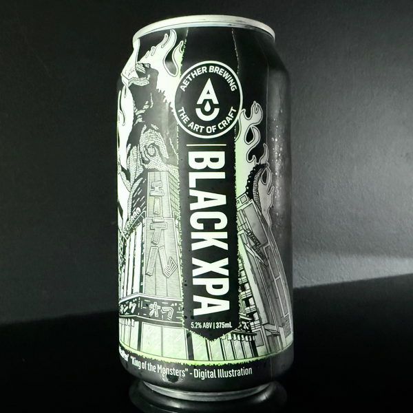  A can of Aether Brewing, Black XPA, from My Beer Dealer on a dark background.
