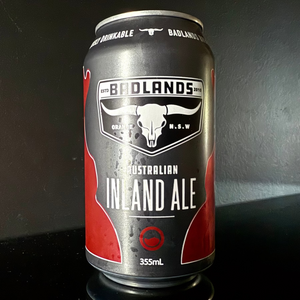 A can of Badlands Australian Inland Ale on a dark background from My Beer Dealer.