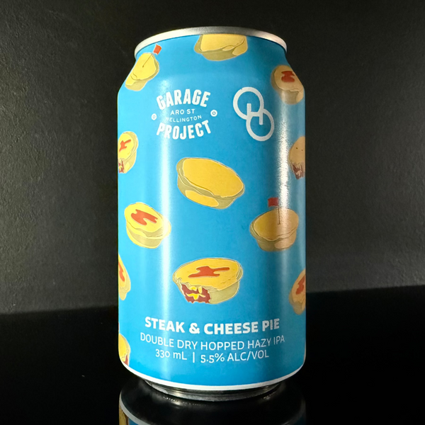 A can of Garage Project x Other Half, Steak & Cheese Pie: Hazy IPA, 330ml from My Beer Dealer.