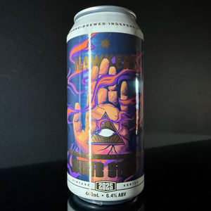 A can of Hawkers, Bourbon Barrel-Aged White Stout 2025, 440ml from My Beer Dealer on a dark background.