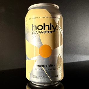Can of hohly water mango citra craft hard seltzer on a dark background from My Beer Dealer.