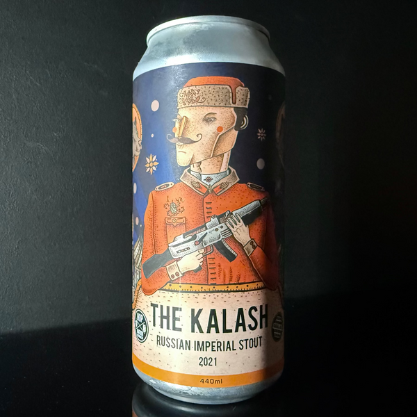 A can of Hop Nation, Kalash 2021: Imperial Stout, 440ml from My Beer Dealer on a dark background.