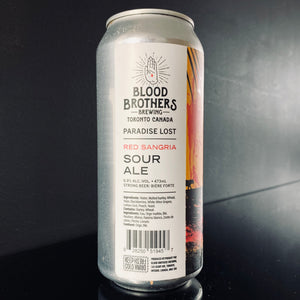 Back of a can of Blood Brothers Brewing, Paradise Lost - Red Sangria, 473ml from My Beer Dealer.