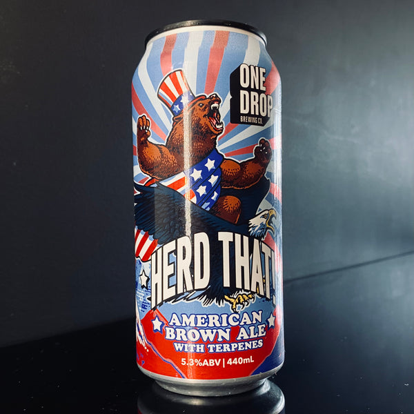 A can of One Drop Brewing Co., Herd That American Brown Ale, 440ml from My Beer Dealer.