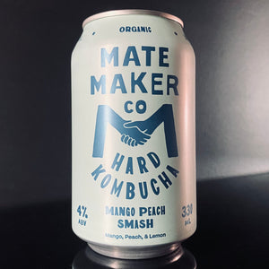 A can of Mate Maker Co., Hard Kombucha Mango Peach Smash, 330ml from My Beer Dealer.