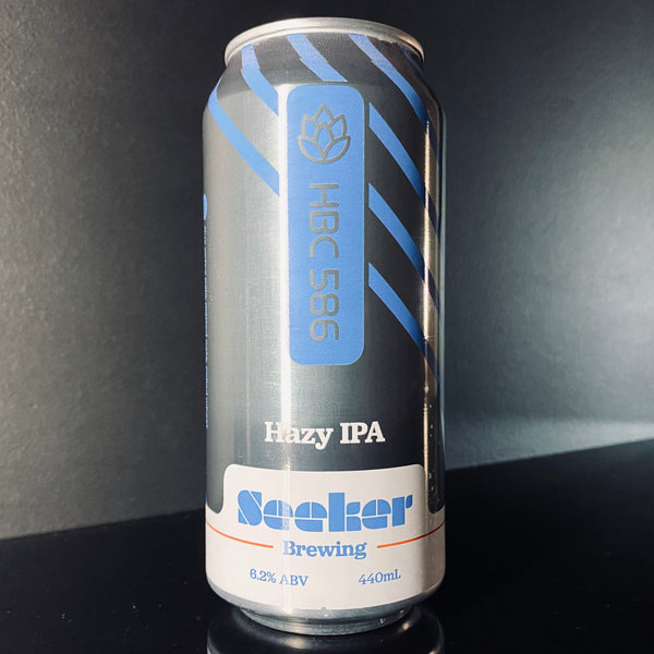 A can of Seeker Brewing, HBC 586 Hazy IPA, 440ml from My Beer Dealer.
