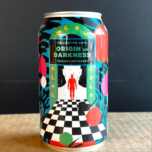 A can of Collective Arts Brewing, Origin Of Darkness w/ Raspberry, Chocolate & Mint from My Beer Dealer.