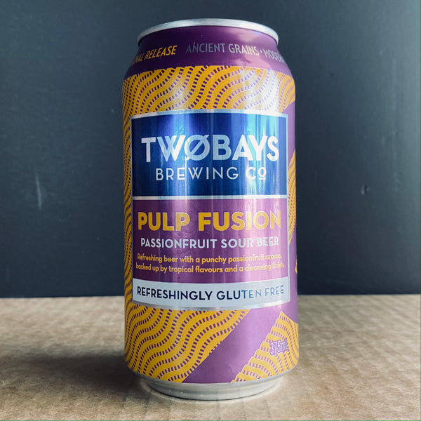 A can of TWOBAYS, Pulp Fusion Gluten Free Beer from My Beer Dealer.