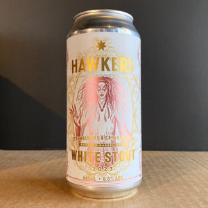 A can of Hawkers Beer, Bourbon Barrel Aged - White Stout - Strawberries & Cream Edition (2023), 440ml from My Beer Dealer