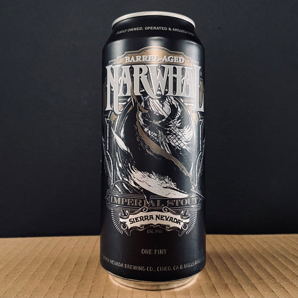 A can of Sierra Nevada, Barrel Aged Narwhal, 473ml from My Beer Dealer.