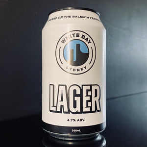 A can of White Bay Beer Co., Lager, 355ml from My Beer Dealer.