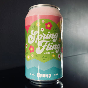 A can of Banks Brewing, Spring Fling Hazy IPA, 355ml from My Beer Dealer. 