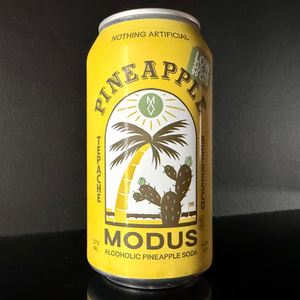 A can of Modus Brewing, Pineapple Hard Soda, 375ml from My Beer Dealer on a dark background. 
