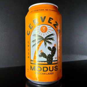 A can of Modus, Cerveza: Mexican Lager, 375ml from My Beer Dealer on a dark background.