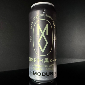 A can of Modus, Premium Japanese Dry Black from My Beer Dealer on a ark background.