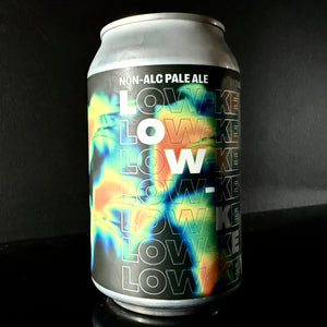 A can of Range Brewing, Low-Key: No-Alc Pale Ale from My Beer Dealer on a dark background.