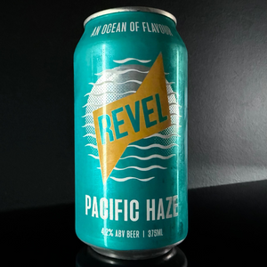 A can of Revel Brewing Co., Pacific Haze, 375ml on a dark background from My Beer Dealer.