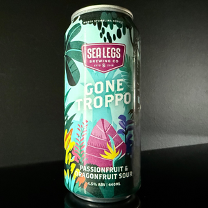 A can of Sea Legs Brewing Co. Gone Troppo and tropical design on a dark background from My Beer Dealer.