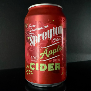 A red can of Spreyton, Apple Cider on a dark background from My Beer Dealer.
