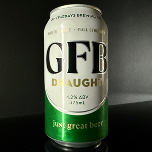 A can of TWOBAYS Brewing Co., GFB Draught from My Beer Dealer on a dark background.