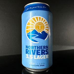 A can of Two Mates Brewing, Northern Rivers: 3.5% Lager from My Beer Dealer on a dark background.
