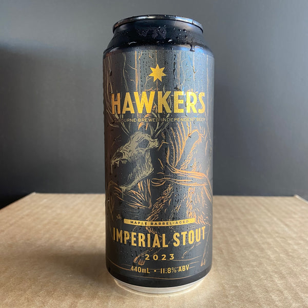 A can of Hawkers Beer, Maple Barrel Aged Imperial Stout 2023, 440ml from My Beer Dealer