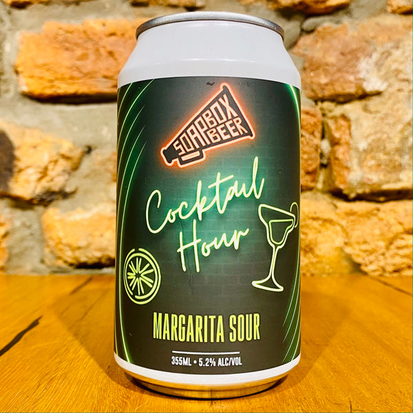 A can of Soapbox Beer, Cocktail Hour Margarita Sour, 355ml