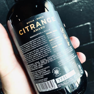 Back label of Citrange, Mandarino di Sicillia Amaro, 500ml